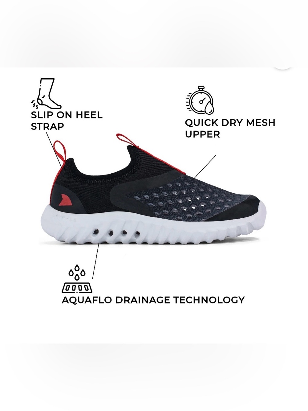 RUGGED SHARK  kids Slip-On Water Shoes AQUAFLO TECHNOLOGY